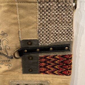 Myra Bag Upcycled Canvas Crossbody Purse - Vintage Style Leather Trim Bag For Women